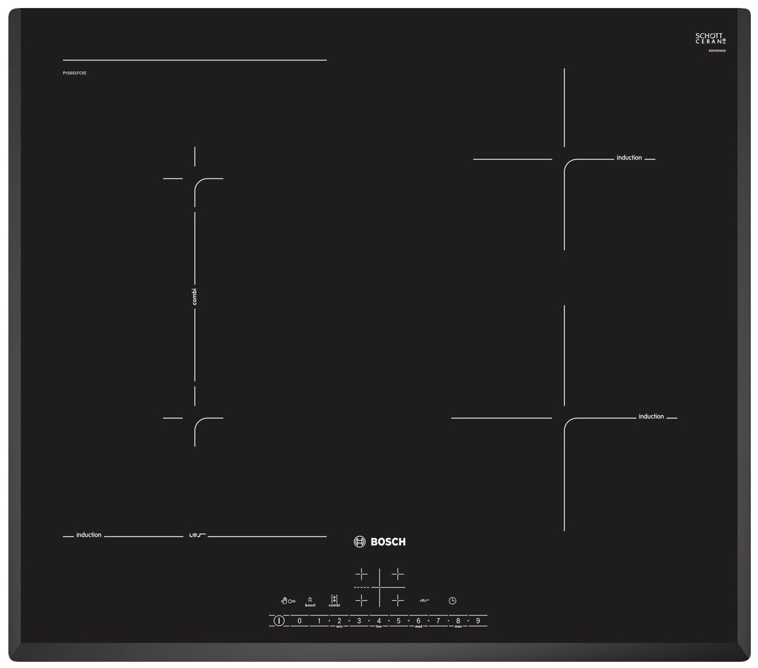 

Индукционная варочная панель Bosch Serie 6 PVS651FC5E, 4 конфорки, черый (PVS651FC5E), PVS651FC5E