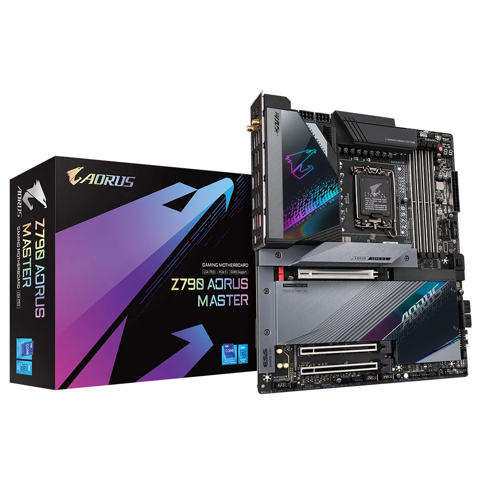 

Материнская плата GIGABYTE Z790 AORUS MASTER, Socket1700, Intel Z790, 4xDDR5 DIMM, 3PCI-Ex16, 4SATA3, 5.1-ch, 10GLAN, 15 USB 3.2, 4 USB Type-C, DP, EATX, Retail, Z790 AORUS MASTER