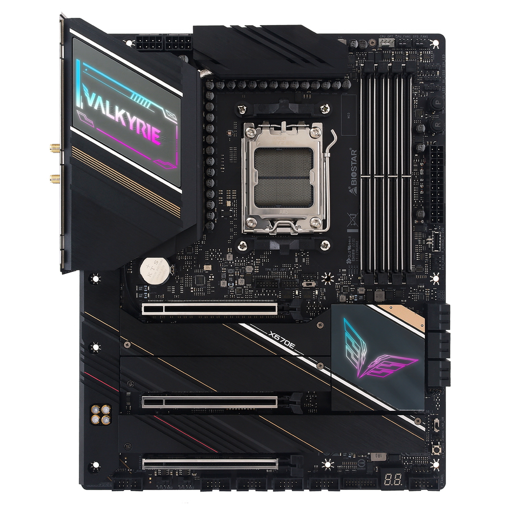 

Материнская плата Biostar X670E VALKYRIE, AM5, AMD X670, 4xDDR5 DIMM, 3PCI-Ex16, 6SATA3, 7.1-ch, 2.5GLAN, 11 USB 3.2, 1 USB Type-C, HDMI, DP, ATX, Retail, X670E VALKYRIE