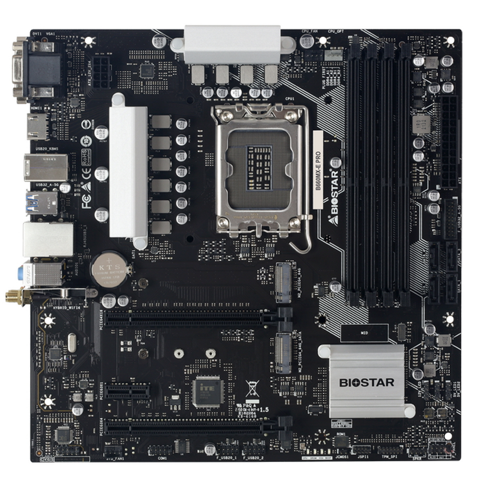 

Материнская плата Biostar B660MX-E PRO, Socket1700, Intel B660, 4xDDR4, PCI-Ex16, 4SATA3, 7.1-ch, GLAN, 6 USB 3.2, VGA, DVI, HDMI, mATX, Retail, B660MX-E PRO
