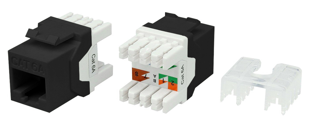 

Вставка Keystone Hyperline 180 градусов, RJ-45(8P8C) cat.6a, 1шт., черный (KJ8-8P8C-C6A-180-BK), 180 градусов
