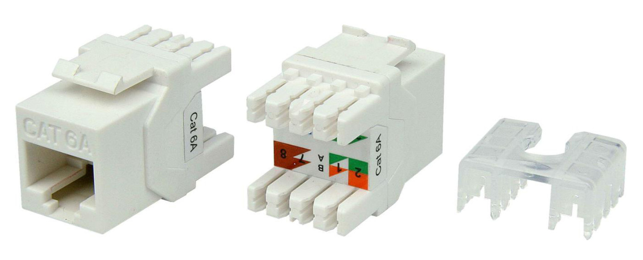 

Вставка Keystone Hyperline 180 градусов, RJ-45(8P8C) cat.6a, 1шт., белый (KJ8-8P8C-C6A-180-WH), 180 градусов