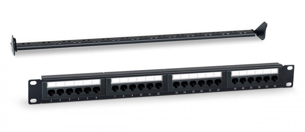 Патч-панель 19" 1U, порты: 24xRJ-45 кат. 5e, WRLine WR-PL-24-C5E-D