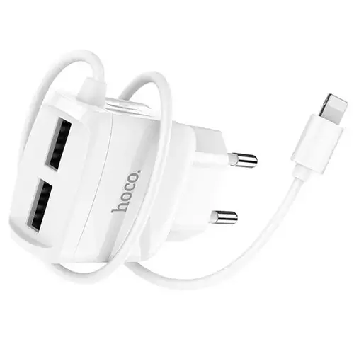 

Сетевое зарядное устройство Hoco RC2 10.5Вт, 2xUSB, 8-pin Lightning, 2.4A, белый, RC2