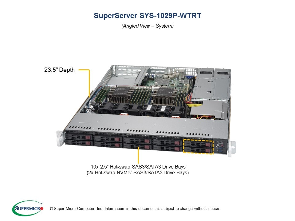 

Сервер Supermicro SuperServer 1029P-WTRT, 2xIntel Xeon Silver 4214R (up2), 6x32Gb RAM, 2x2Tb 7.2K SATA HDD + 2x960Gb SATA SSD, 10x2.5" HS, noDVD, 2x10GLAN, IPMI, 2x750Вт (up2), 1U (SYS-1029P-WTRT-4214R), 1029P-WTRT