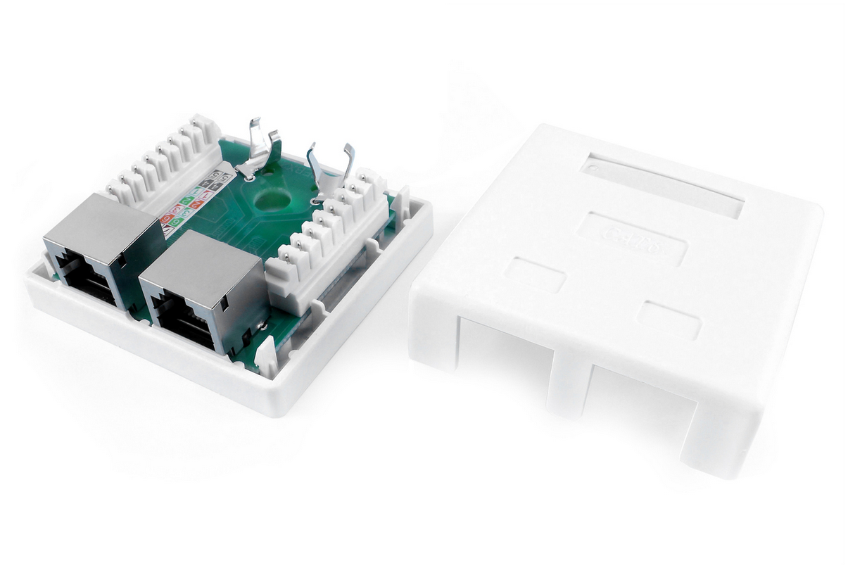 Розетка RJ-45 открытый монтаж категория 6, экранированная, 2 модуля, белый, Hyperline (SB1-2-8P8C-C6-SH-WH)