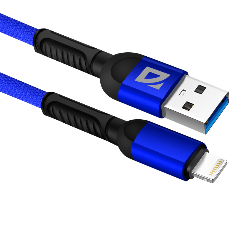 

Кабель USB-Lightning 8-pin, 2.4A 1 м, синий Defender F167 (87104BLU), F167