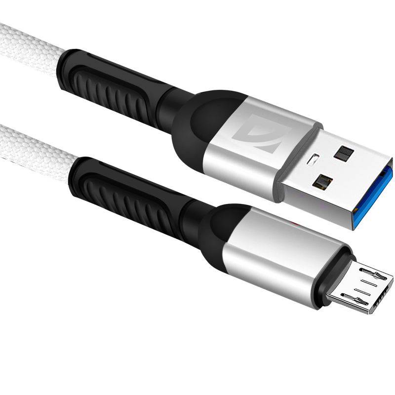 Кабель USB 2.0(Am)-Micro USB 2.0(Bm), 2.4A 1 м, белый Defender F167 (87105WHI)