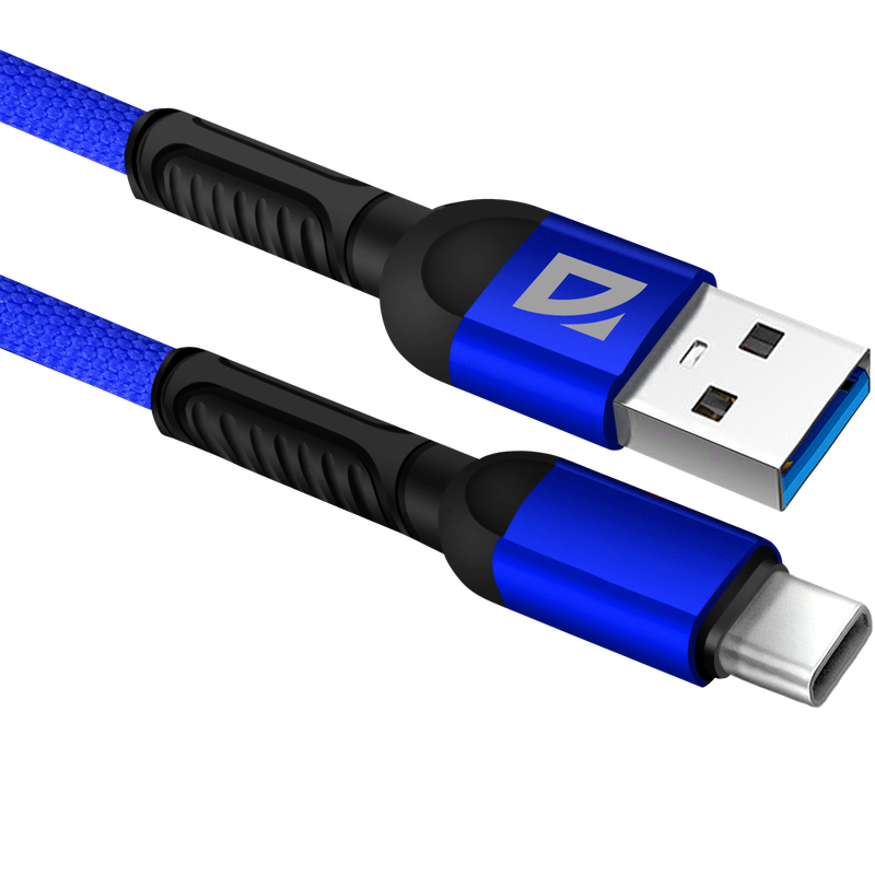 

Кабель USB-USB Type-C, 2.4A 1 м, синий Defender F167 (87103BLU), F167