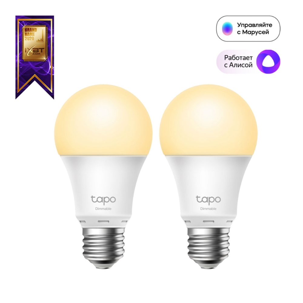 Умная лампа TP-Link Tapo L510E, 9Вт, 806лм, 2700К, E27, WiFi, белый, 2шт. ( TAPO L510E (2-PACK))