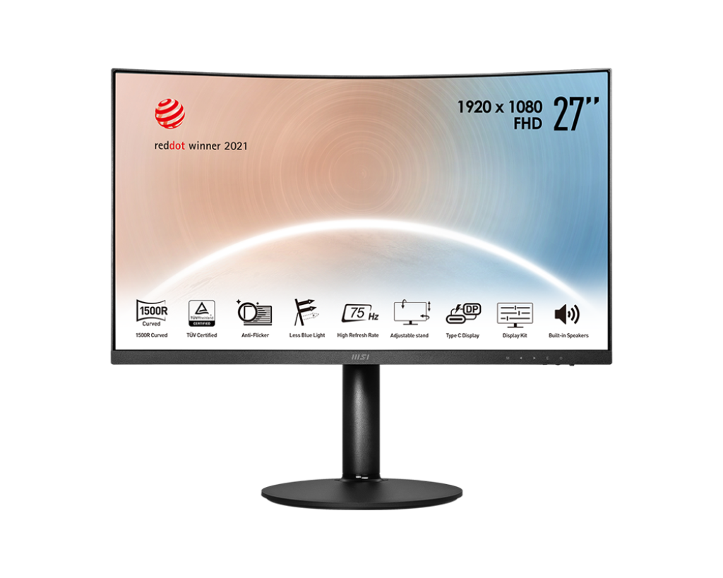 

Монитор 27" MSI Modern MD271CP VA, изогнутый, 1920x1080 (16:9), 250кд/м2, 4 мс, 178°/178°, HDMI, USB Type-C, черный (9S6-3PA6AH-020), MD271CP