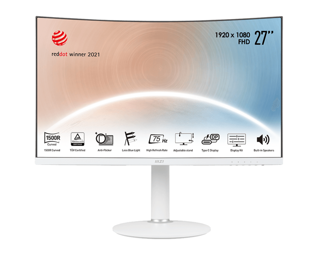 

Монитор 27" MSI MD271CPW VA, изогнутый, 1920x1080 (16:9), 250кд/м2, 4мс, 178°/178°, HDMI, USB Type-C, белый (9S6-3PA6HH-026), MD271CPW