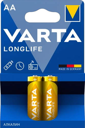 

Батарейка Varta Longlife, AA (LR6), 1.5V, 2 шт. (04106101412)