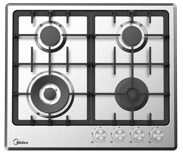 

Газовая варочная панель Midea MG643TX 4 конфорки, серебристый (MG643TX), MG643TX