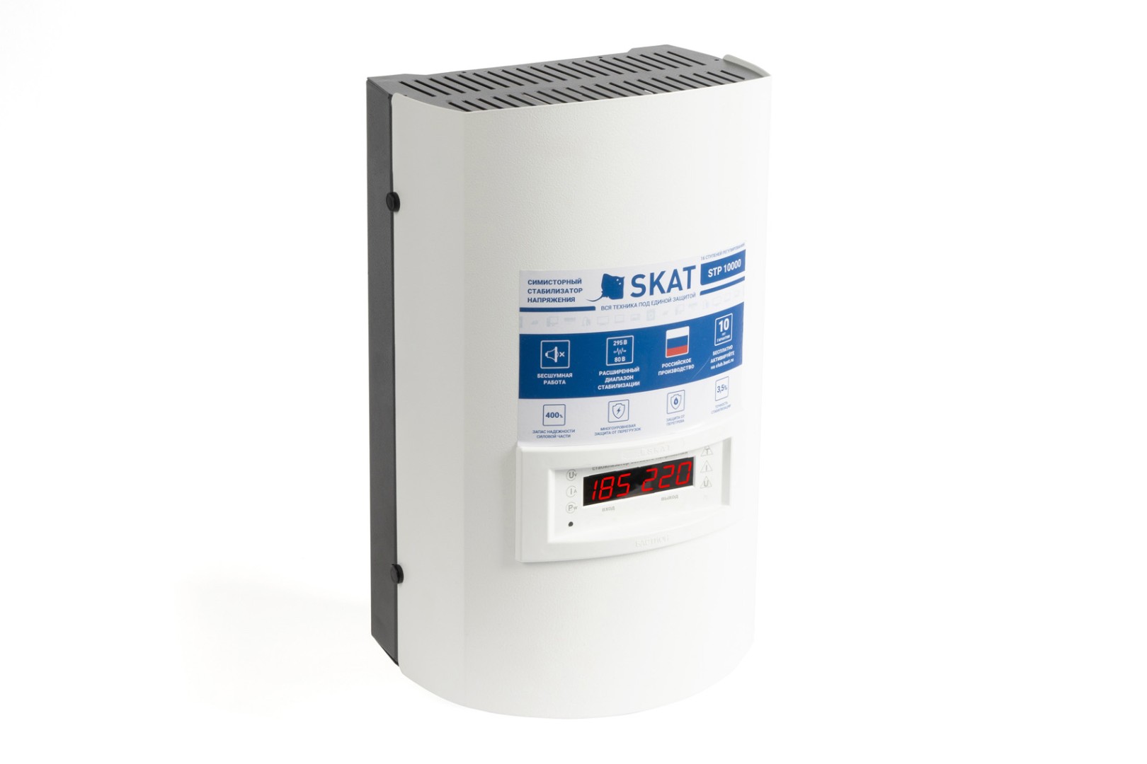 

Стабилизатор напряжения Бастион Skat STP 10000 исп. Н, 10000 VA, 6.5 кВт, клеммная колодка, белый (781), Skat STP 10000 исп. Н