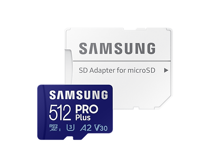 

Карта памяти 512Gb microSDXC Samsung PRO PLUS Class 10 UHS-I U3 V30 A2 + адаптер (MB-MD512KA/APC)