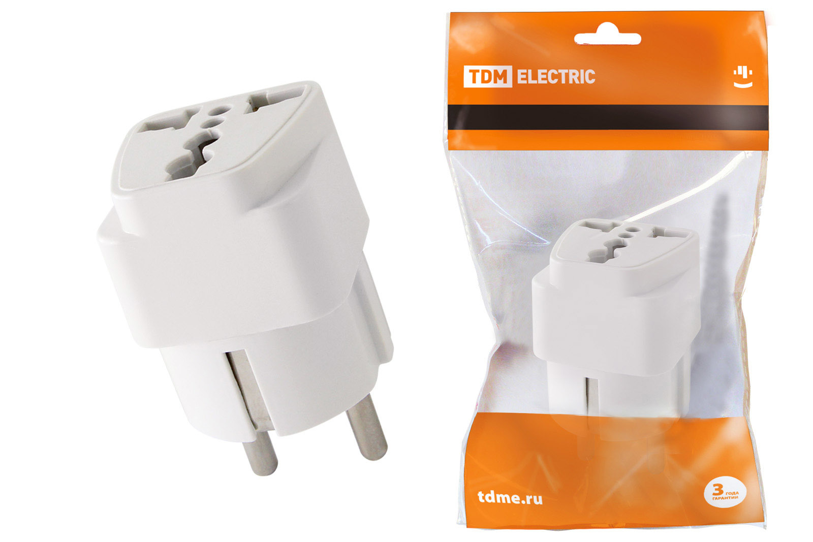 

Переходник питания (адаптер) Europlug(M)-универсальный, 16A, без заземления, белый TDM (SQ1806-0024)