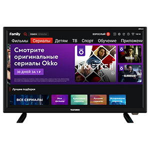 

Телевизор 23.8" Telefunken TF-LED24S81T2S(ЧЕРНЫЙ)\H, 1366x768, DVB-T /T2 /C, HDMIx2, USBx2, WiFi, Smart TV, черный (TF-LED24S81T2S(ЧЕРНЫЙ)\H), TF-LED24S81T2S(ЧЕРНЫЙ)\H