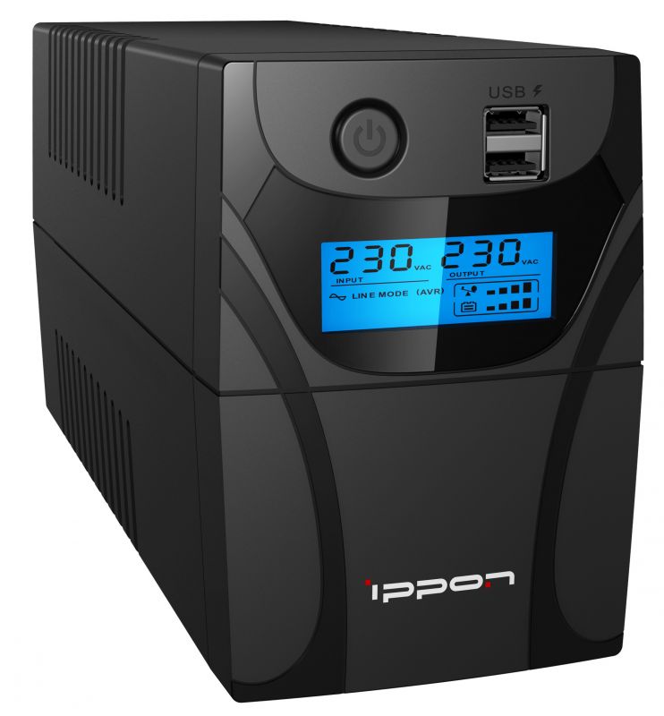 ИБП Ippon Back Power Pro II Euro 850, 850VA, 480W, EURO, розеток - 2, USB, черный новый, трещина на корпусе сбоку, рабочий, полный комплект