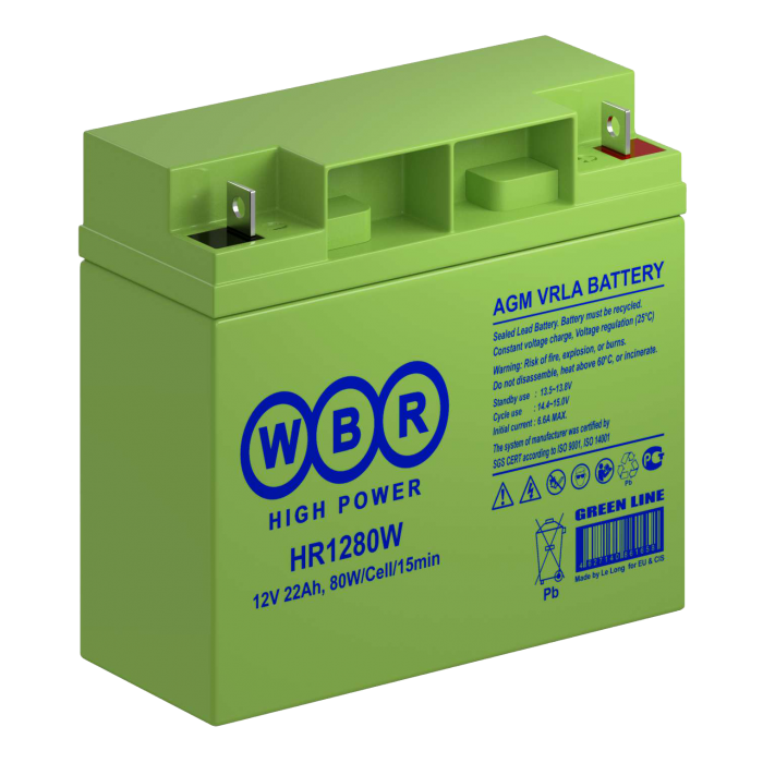 

Аккумуляторная батарея для ИБП WBR HR 1280W, 12V, 20Ah (HR1280W), Зеленый, 1280W