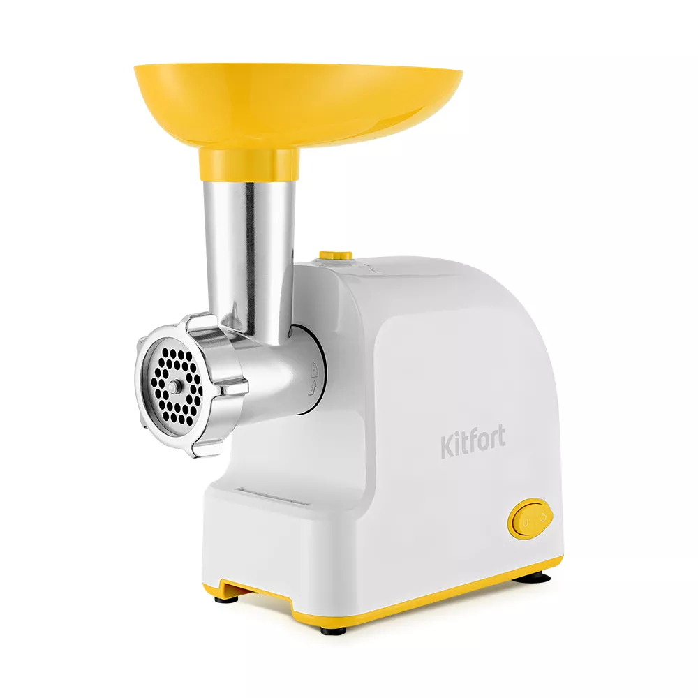 Электрическая мясорубка Kitfort КТ-2113-2, 1000Вт, 1.2 кг/мин, белый/желтый - фото 1