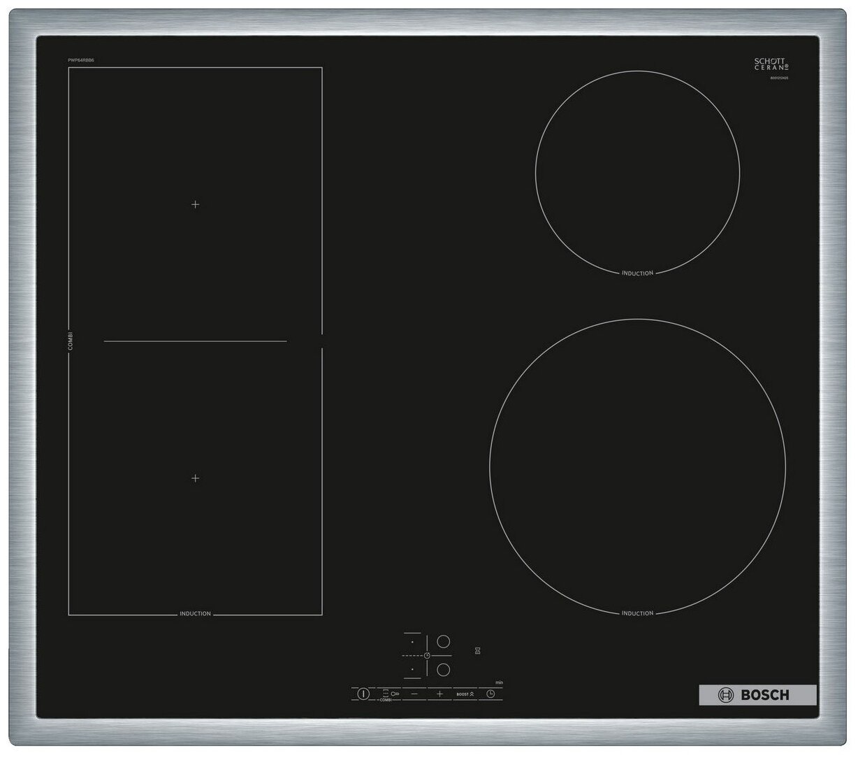 

Индукционная варочная панель Bosch Serie 4 PWP64RBB6E, 4 конфорки, черный (PWP64RBB6E), Черная, PWP64RBB6E