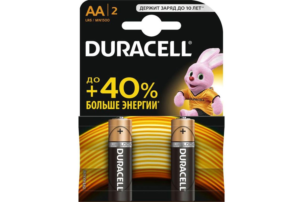 

Батарея Duracell Basic, AA (LR6/MN1500), 1.5V, 2шт. (Б0026814)