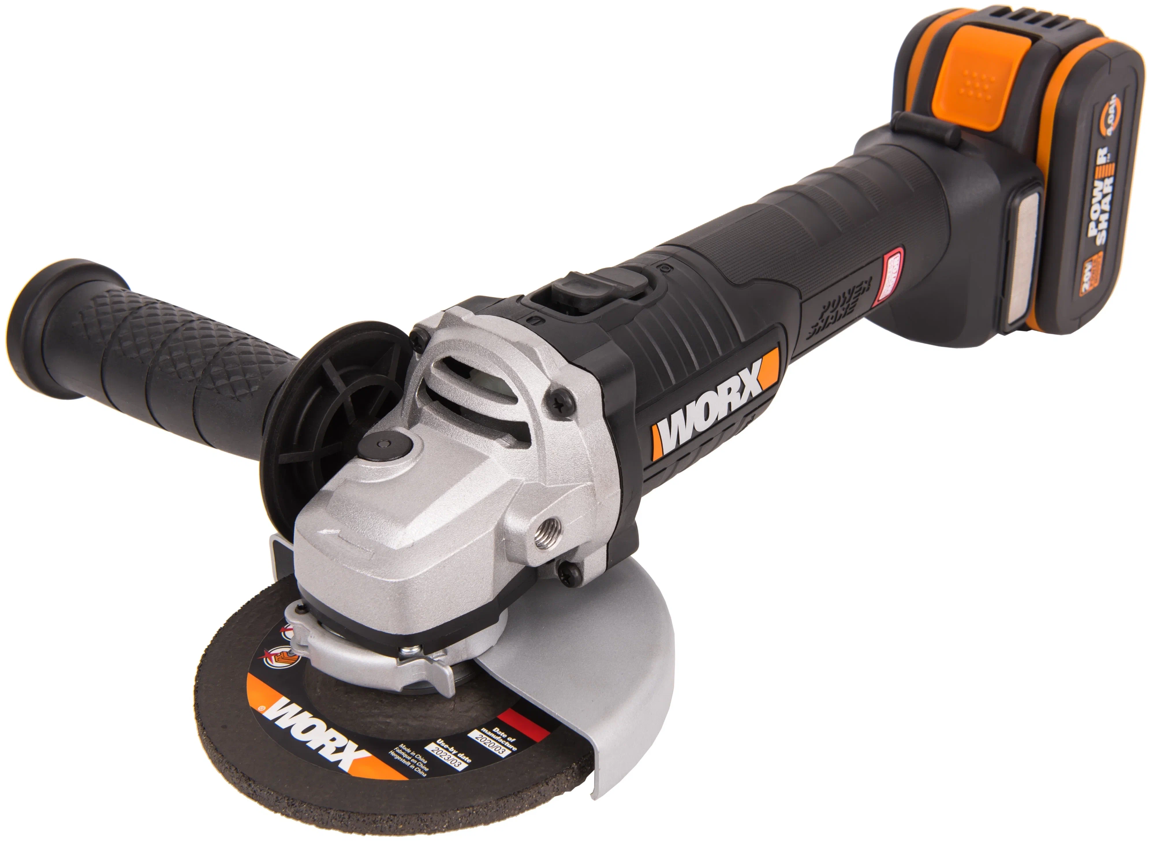 УШМ (болгарка) WORX WX812, аккумуляторная, 125мм, 8500 об/мин, Li-Ion, 20В, 4 А·ч, кейс, 1.6 кг (WX812)