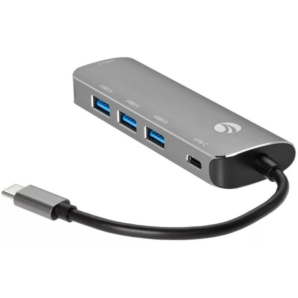 Концентратор VCOM CU4383, 4xUSB 3.0, 1xUSB-C, черный/серебристый + 1 порт USB type C для подключения дополнительного питания (CU4383), цвет черный/серебристый - фото 1