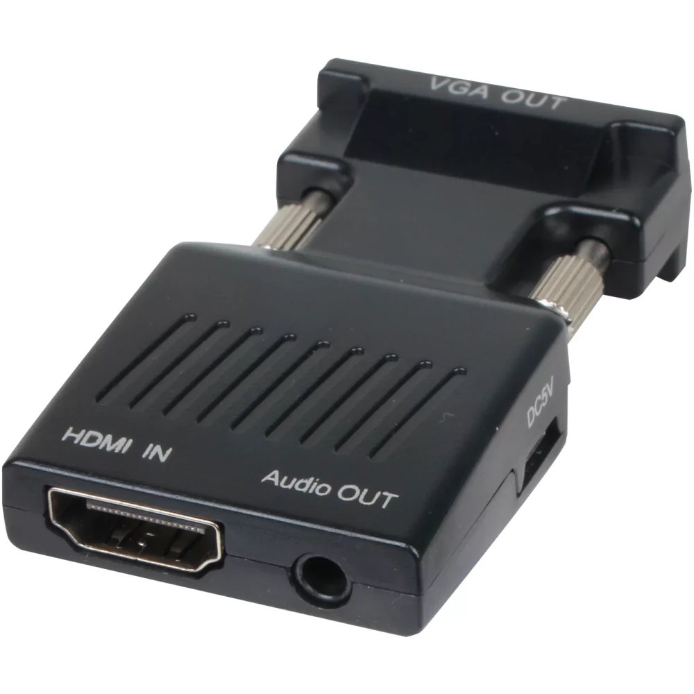 Переходник (адаптер) HDMI(F)-VGA (M)+audio+micro USB, 5 см, черный VCOM (CA336A) - фото 1
