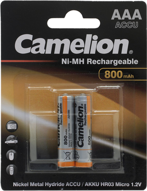 Аккумулятор Camelion, AAA, 1.2 В 800 мА·ч, 2шт. (65127)