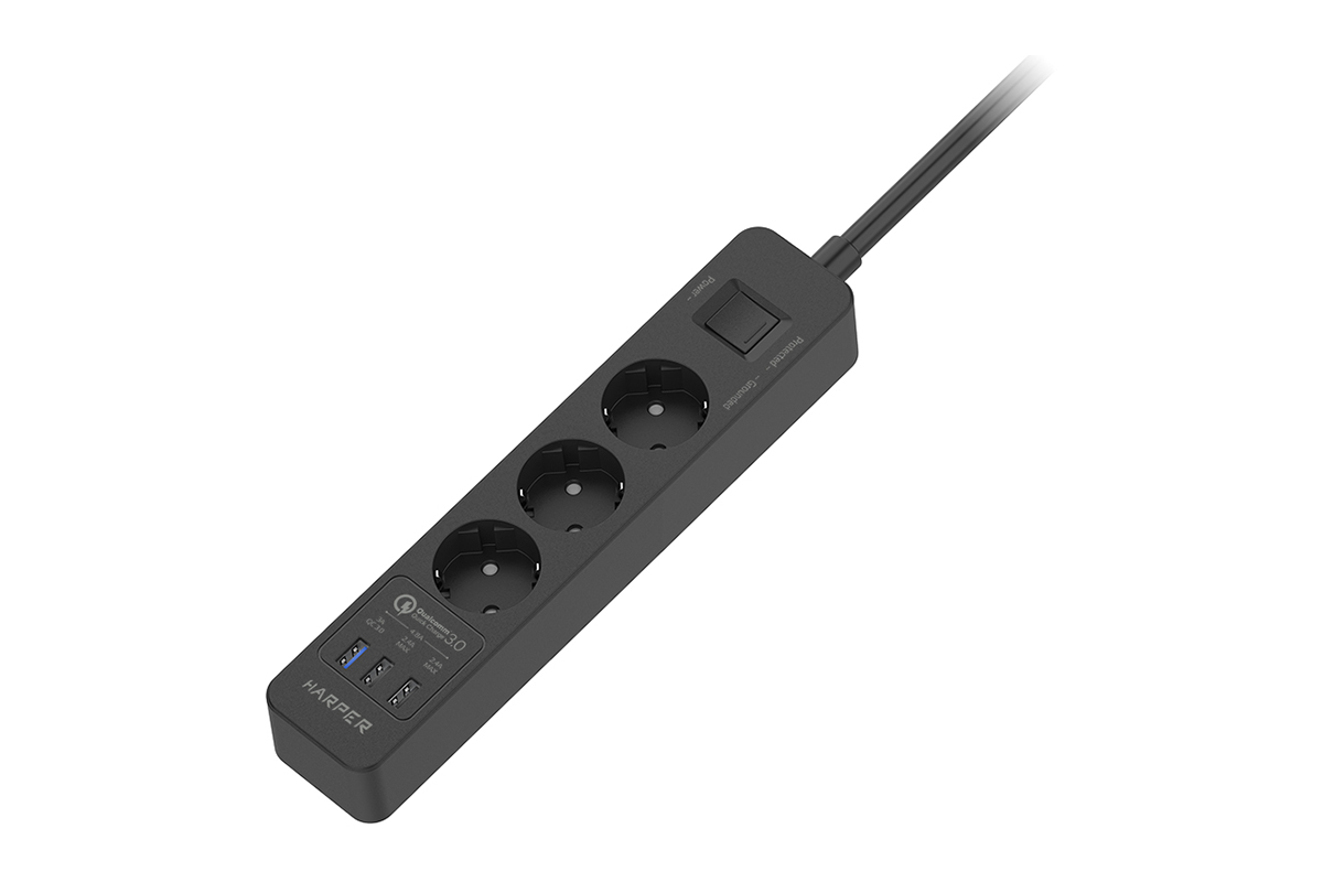 

Сетевой фильтр HARPER UCH-420, 3-розетки, 3xUSB, 5 м, черный (UCH-420 Black), UCH-420