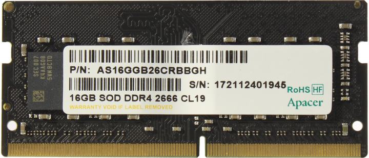 

Память DDR4 SODIMM 16Gb, 2666MHz, CL19, 1.2 В, Apacer (AS16GGB26CRBBGH) Retail, AS16GGB26CRBBGH