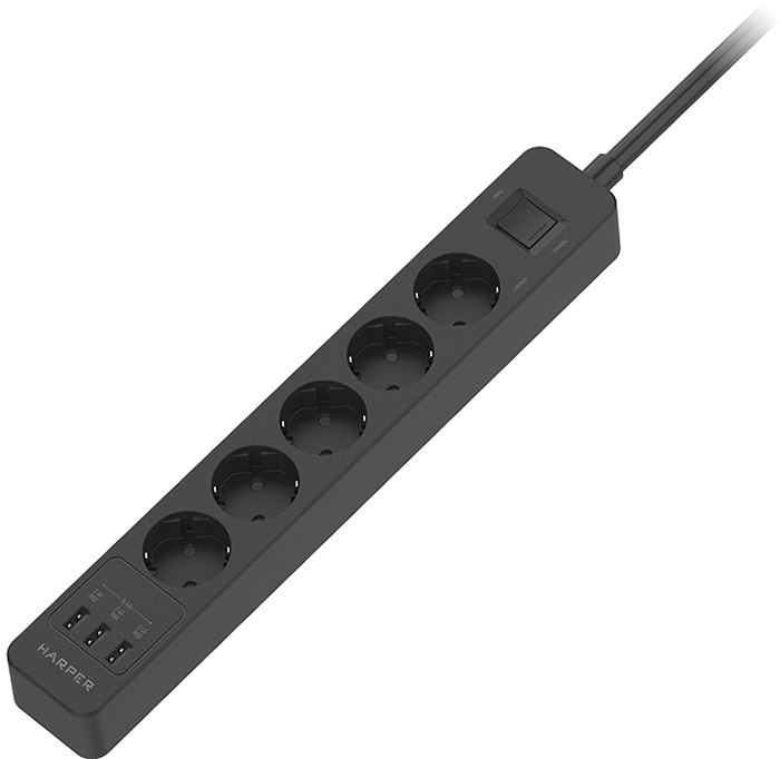 

Сетевой фильтр HARPER UCH-510, 5-розеток, 3xUSB, 10 м, черный (UCH-510 Black), UCH-510
