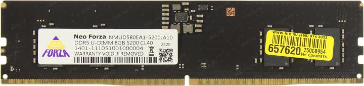 

Память DDR5 DIMM 8Gb, 5200MHz, CL40, 1.5 В, Neo Forza (NMUD580EA1-5200JA10) Retail, NMUD580EA1-5200JA10