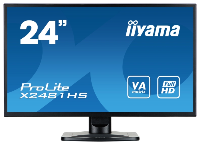 

Монитор 23.6" Iiyama ProLite X2481HS-B1 VA, 1920x1080 (16:9), 250кд/м2, 6мс, VGA, DVI, HDMI, черный, X2481HS-B1