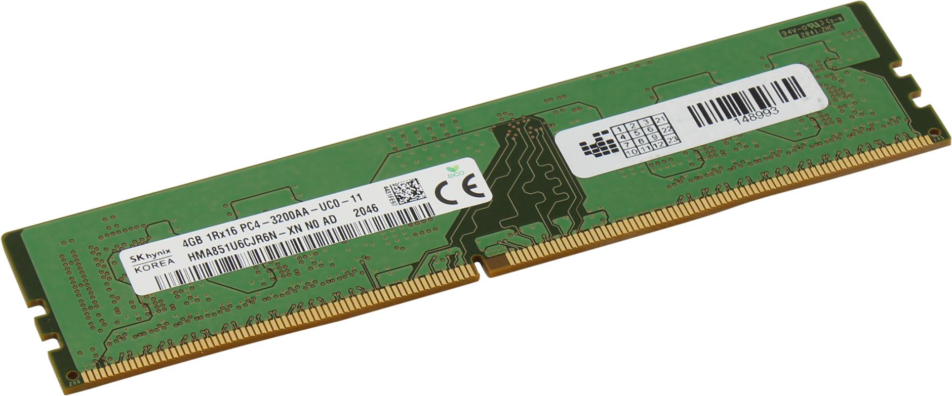 Память DDR4 DIMM 4Gb, 3200MHz, CL22, 1.2 В, Hynix (HMA851U6CJR6N-XN) Retail - фото 1