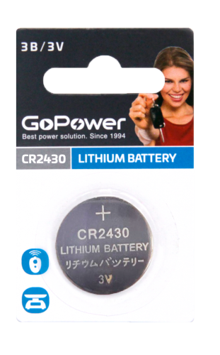 

Батарейка GoPower CR2430, 3V, 1 шт. (00-00023124)