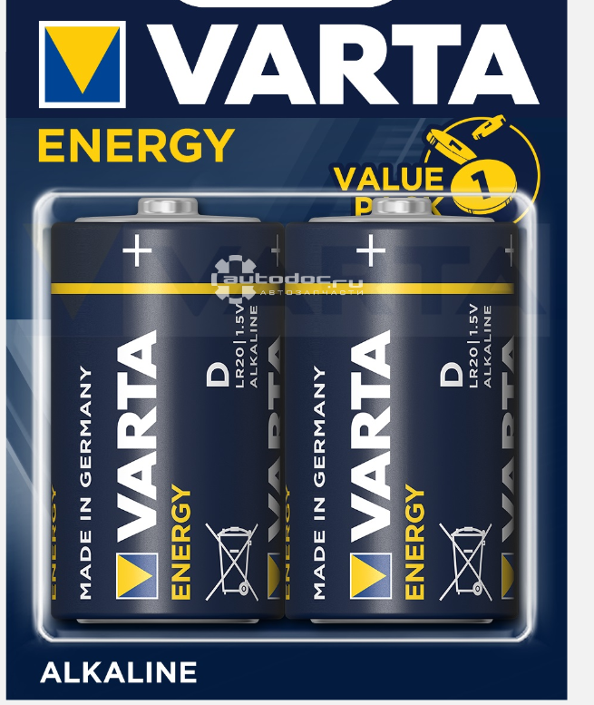 

Батарейка Varta Energy, D (LR20), 1.5V, 2 шт. (04120229412)