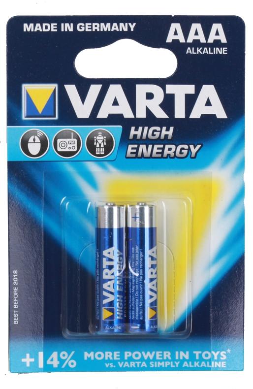 

Батарея Varta High Energy, AAA (LR03), 1.5V, 2шт. (04903121412)