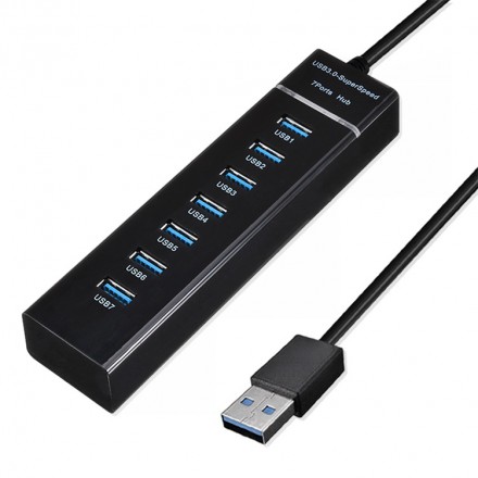 USB-концентратор KS-is KS-568, 7xUSB 2.0, блок питания, черный (KS-568)