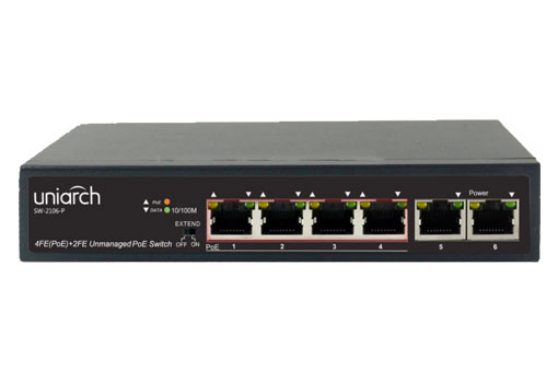 

Коммутатор Uniarch SW-2106-P, кол-во портов: 4x100 Мбит/с, кол-во SFP/uplink: RJ-45 2x100 Мбит/с, PoE: 4x30 Вт (макс. 65 Вт), SW-2106-P