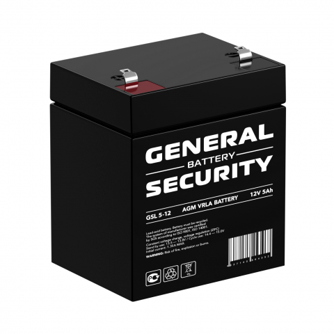 

Аккумуляторная батарея для ИБП General Security GSL GSL5-12, 12V, 5Ah, Черный, GSL5-12