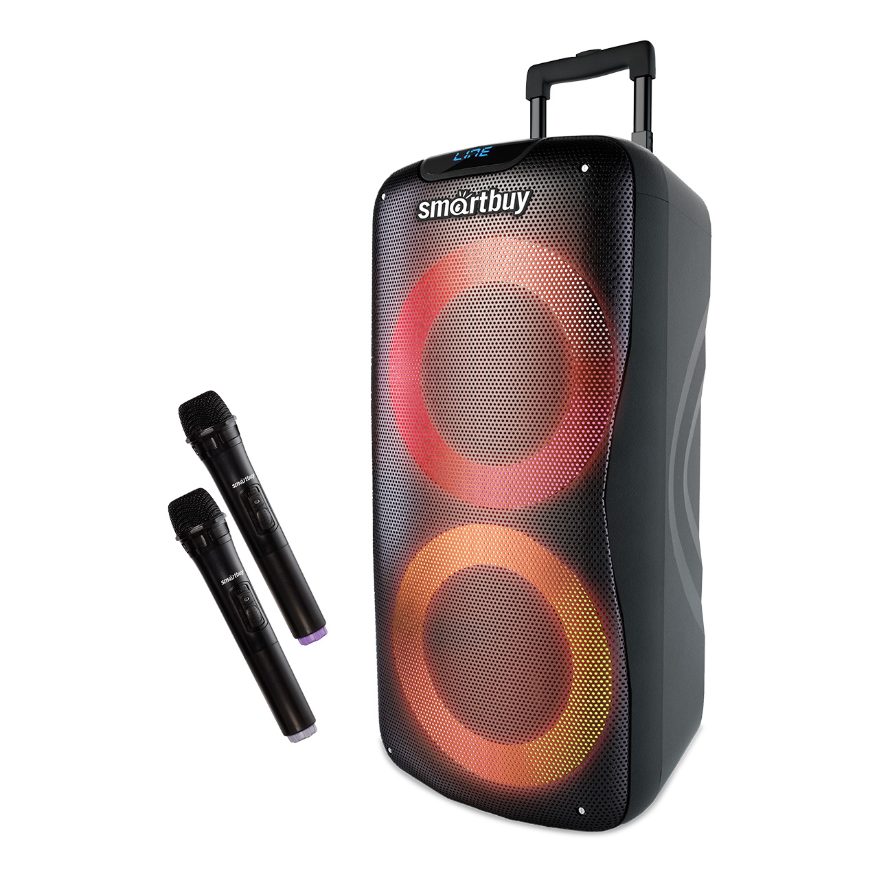 

Портативная акустика SmartBuy W1, 100 Вт, FM, AUX, USB, microSD, Bluetooth, подсветка, черный (SBS-5210), W1