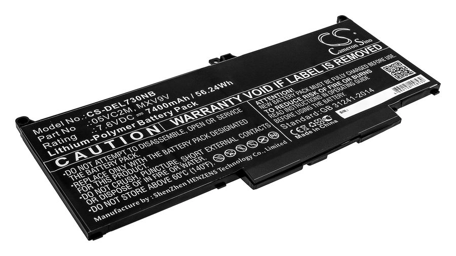 Аккумуляторная батарея CameronSino CS-DEL730NB для Dell, 7.6V, 7400mAh, 56.2 Wh, черный