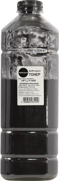 Тонер NetProduct, бутыль 1 кг, черный, совместимый для LJ P1005