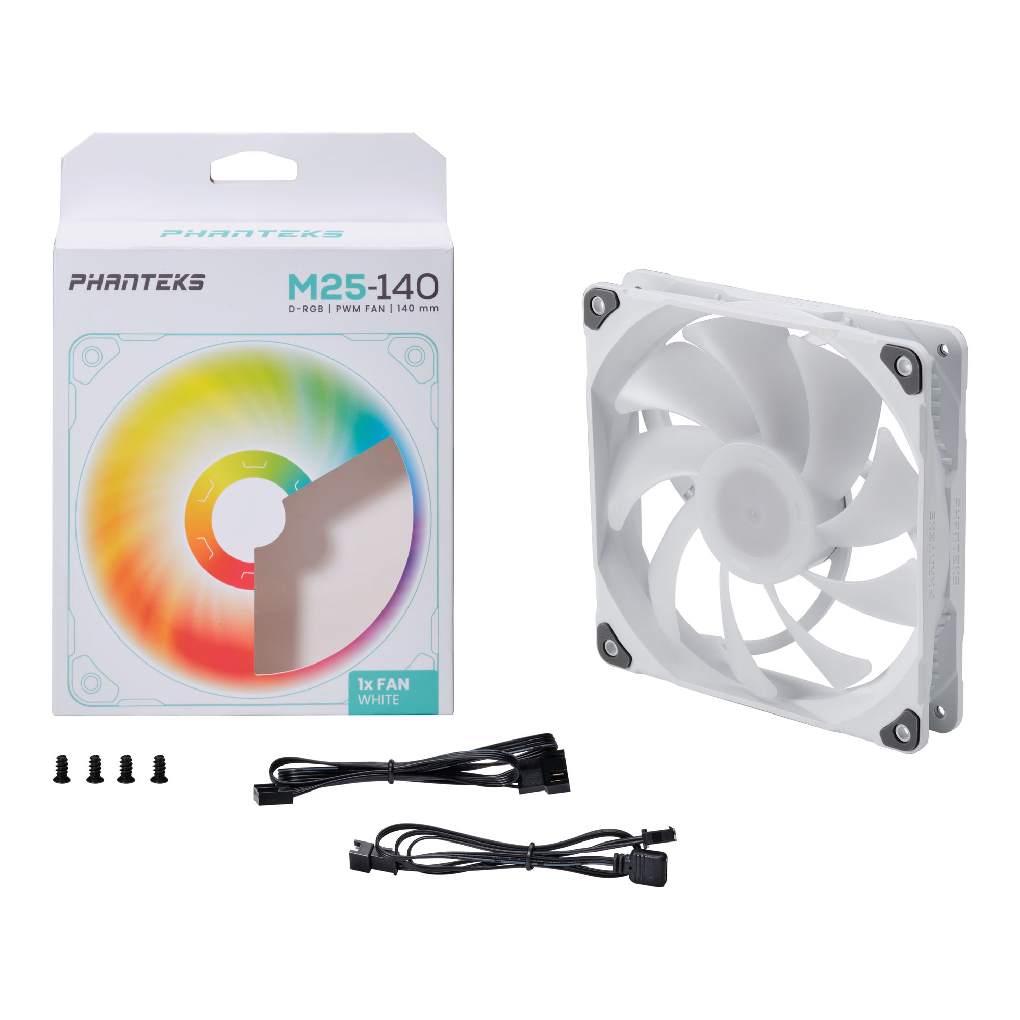 

Комплект вентиляторов PHANTEKS M25 DRGB White PH-F140M25, 140 мм, 1800rpm, 36.6 дБ, 4-pin PWM + 3-pin 5V ARGB, 3шт, белый, DRGB подсветка (PH-F140M25_DRGB_PWM_WT01_3P_RU), PH-F140M25