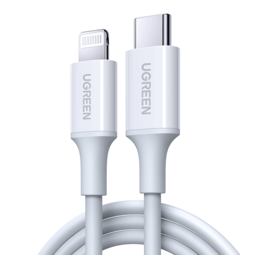 

Кабель USB Type-C-Lightning 8-pin, MFi, быстрая зарядка, 3A 25 см, белый UGREEN US171 (60746), US171