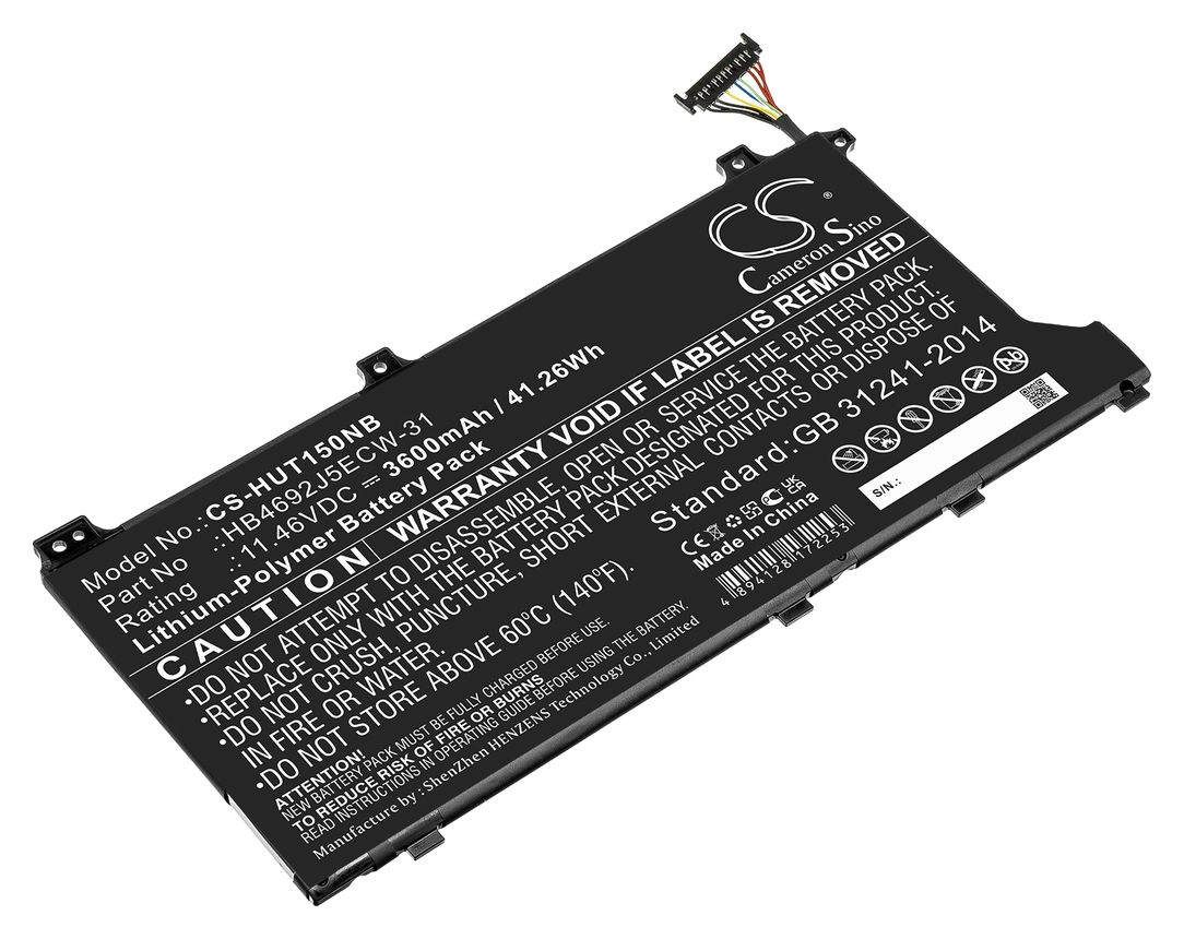 

Аккумуляторная батарея CameronSino CS-HUT150NB для Huawei, 11.5V, 3600mAh, 41.3 Wh, черный, CS-HUT150NB