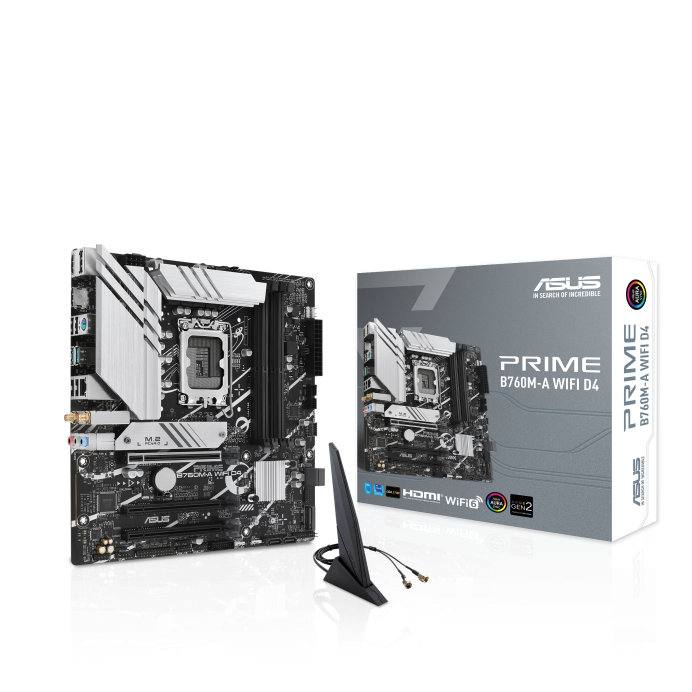 

Материнская плата ASUS PRIME B760M-A WIFI D4, Socket1700, Intel B760, 4xDDR4, 3PCI-Ex16, 4SATA3, 7.1-ch, 2.5GLAN, 6 USB 3.2, 1 USB Type-C, HDMI, DP, mATX, Retail, PRIME B760M-A WIFI D4
